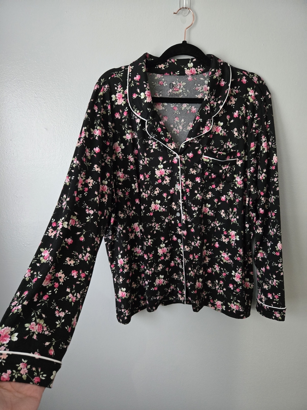 Flora Nikrooz Black Pink Floral Button Down Top & Shorts 2pc Pajama Set XL - Picture 3 of 8